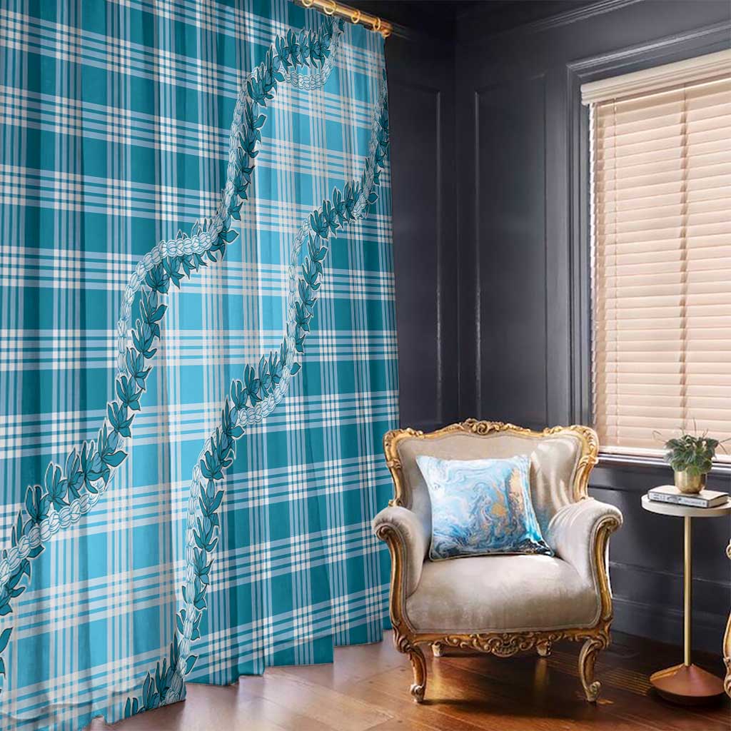 Blue Hawaii Palaka Window Curtain Hawaiian Pikake Lei