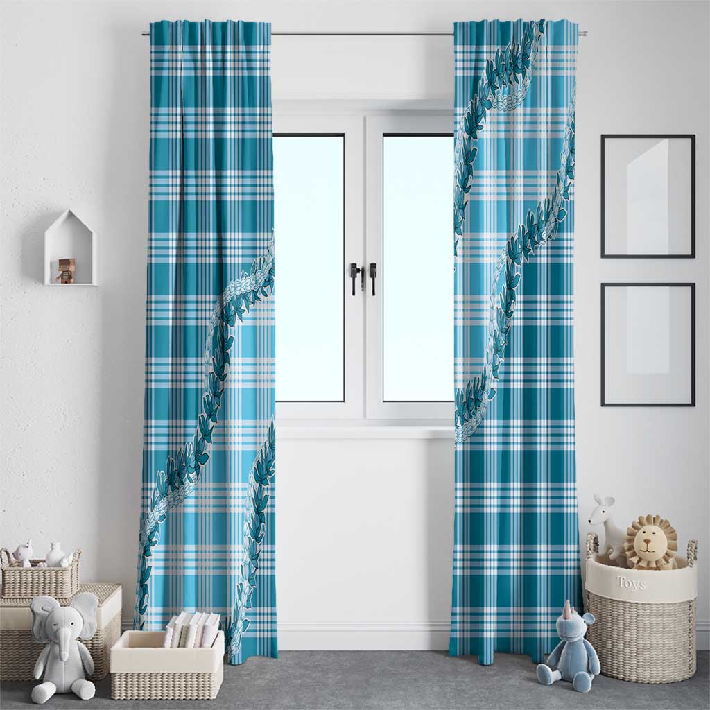 Blue Hawaii Palaka Window Curtain Hawaiian Pikake Lei