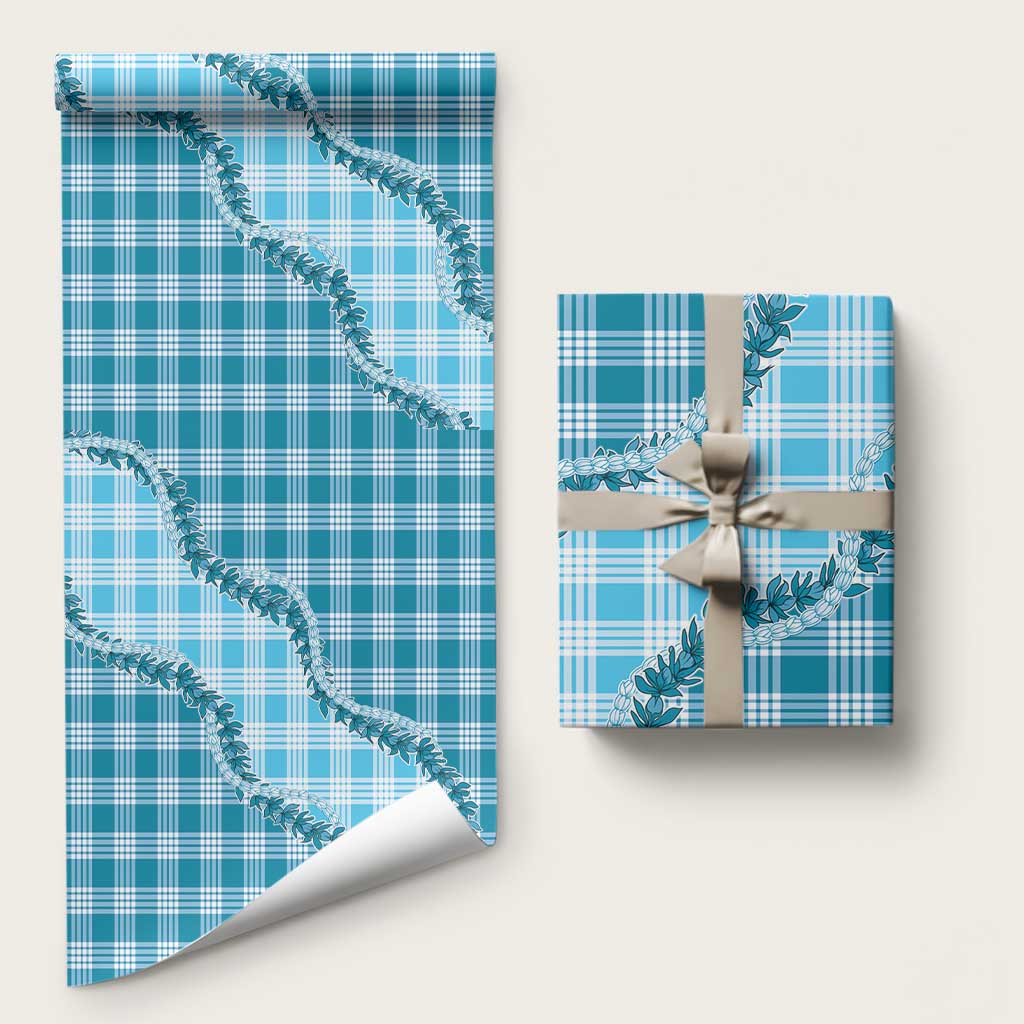 Blue Hawaii Palaka Wrapping Paper Hawaiian Pikake Lei