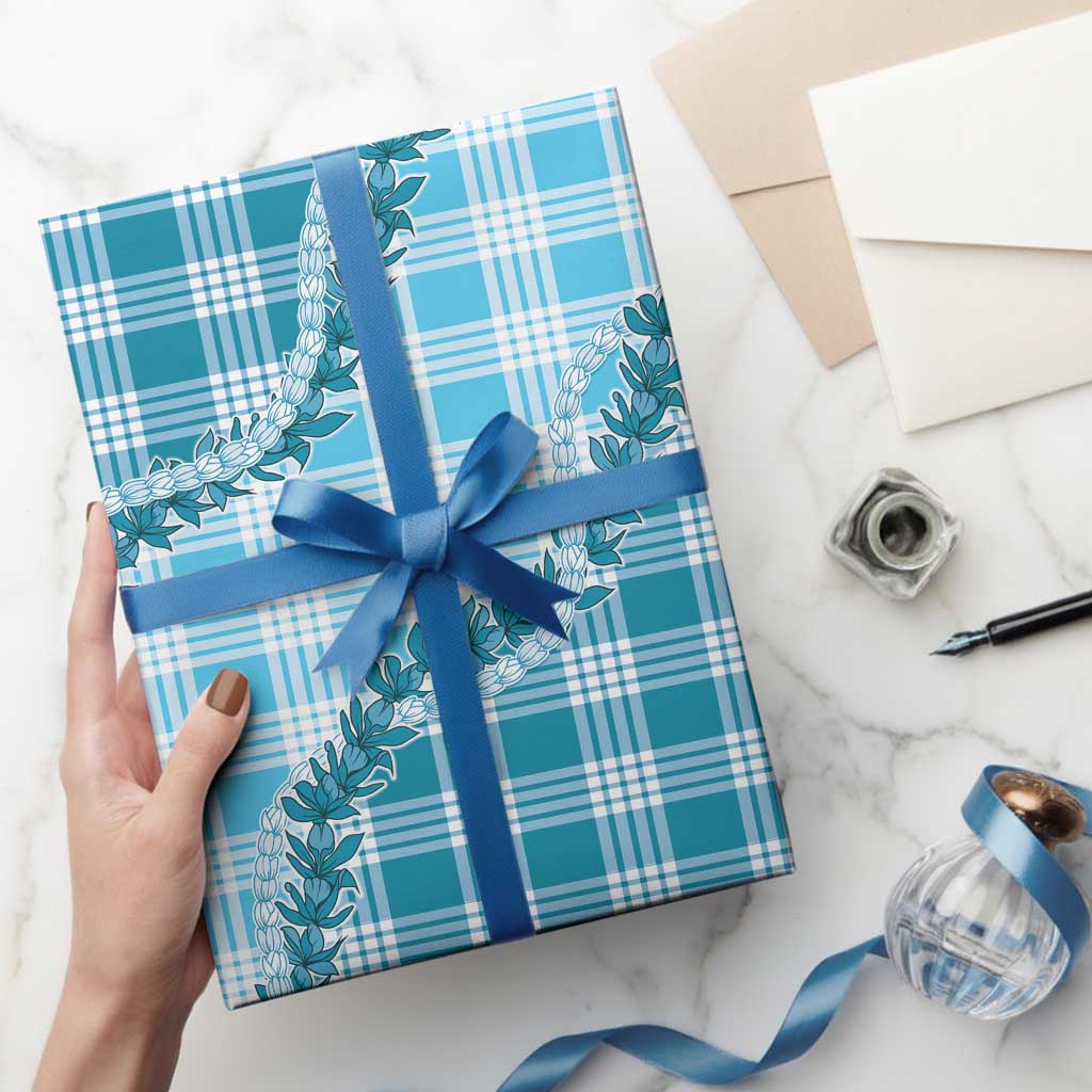 Blue Hawaii Palaka Wrapping Paper Hawaiian Pikake Lei