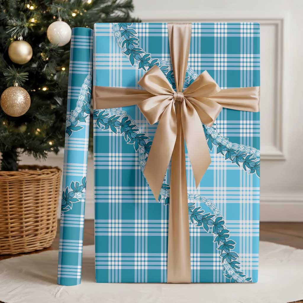 Blue Hawaii Palaka Wrapping Paper Hawaiian Pikake Lei