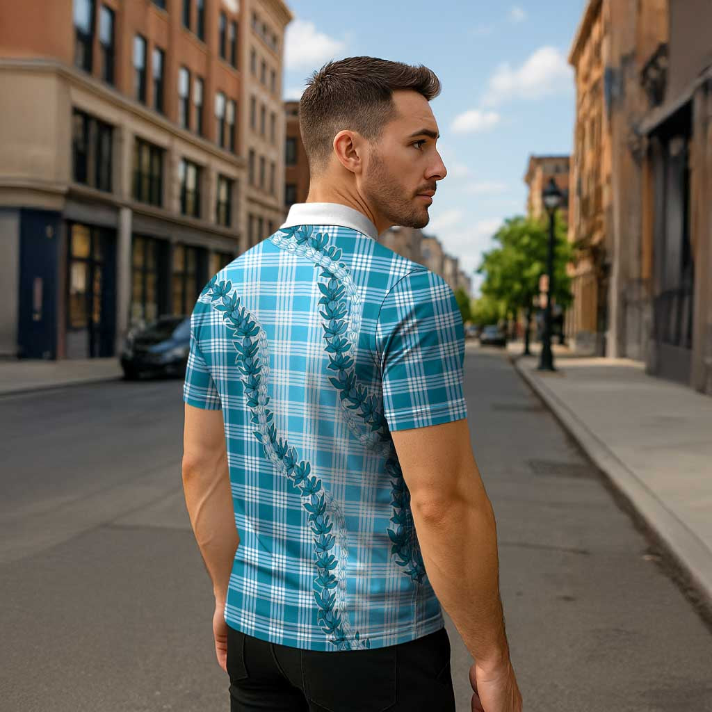 Blue Hawaii Palaka Zipper Polo Shirt Hawaiian Pikake Lei