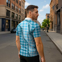 Blue Hawaii Palaka Zipper Polo Shirt Hawaiian Pikake Lei