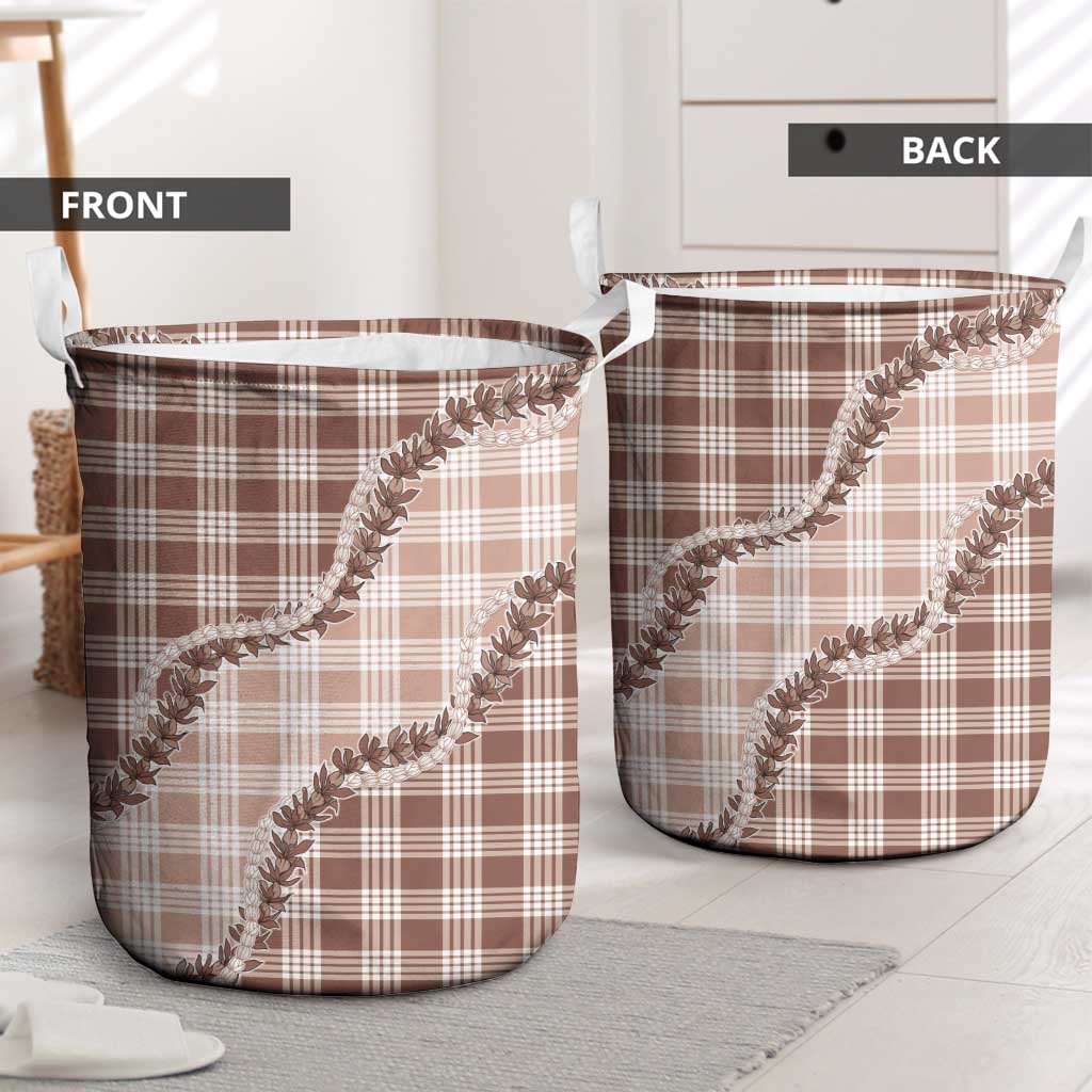 Beige Hawaii Palaka Laundry Basket Hawaiian Pikake Lei