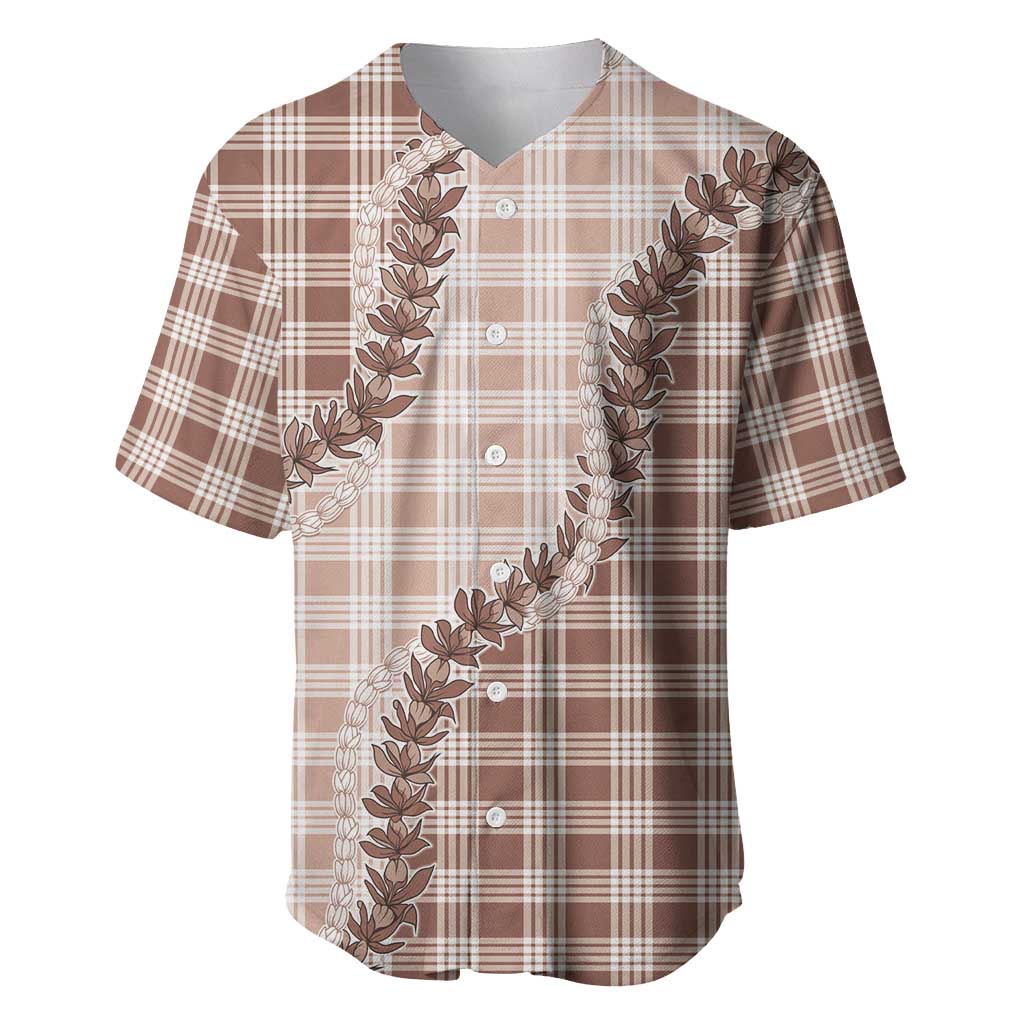 Beige Hawaii Palaka Baseball Jersey Hawaiian Pikake Lei