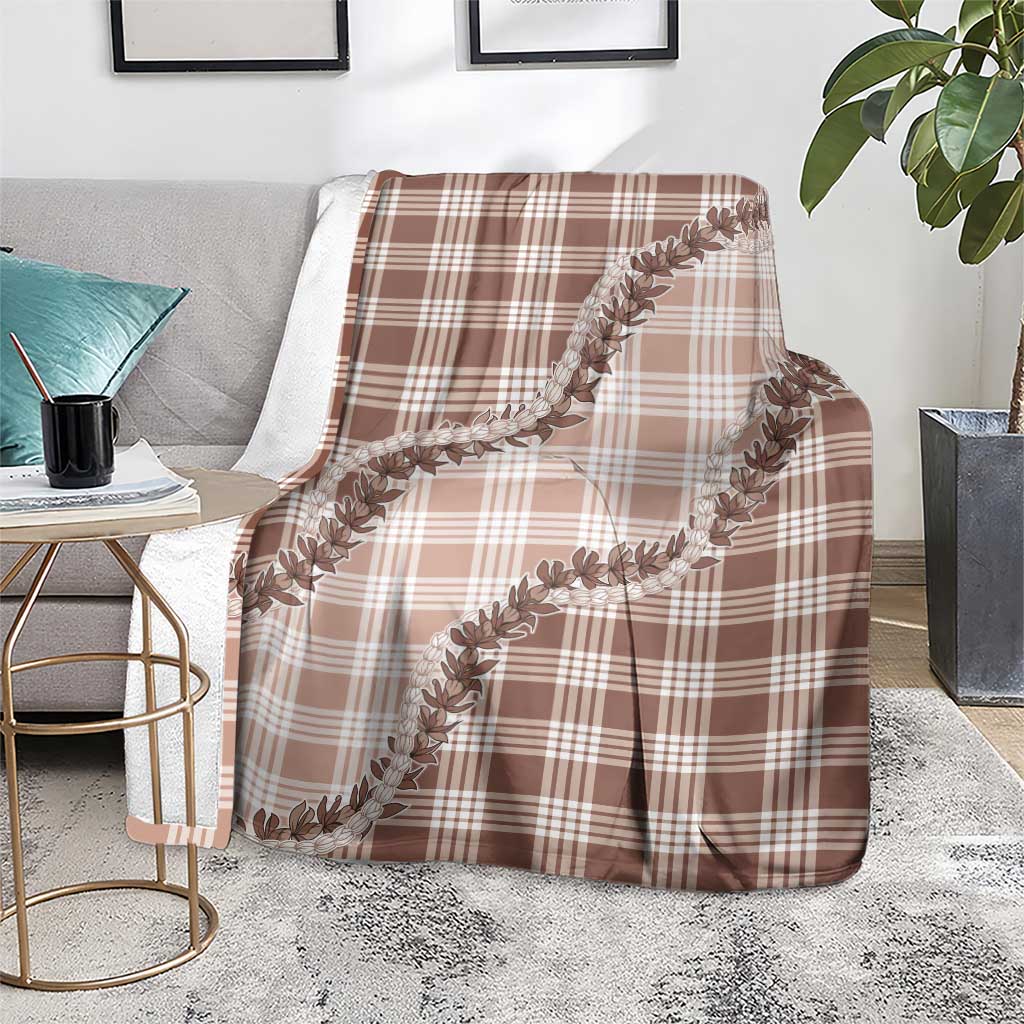Beige Hawaii Palaka Blanket Hawaiian Pikake Lei