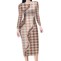 Beige Hawaii Palaka Family Matching Long Sleeve Bodycon Dress and Hawaiian Shirt Hawaiian Pikake Lei LT05 Mom's Dress Beige - Polynesian Pride