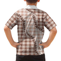 Beige Hawaii Palaka Family Matching Off The Shoulder Long Sleeve Dress and Hawaiian Shirt Hawaiian Pikake Lei LT05 - Polynesian Pride