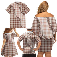 Beige Hawaii Palaka Family Matching Off Shoulder Short Dress and Hawaiian Shirt Hawaiian Pikake Lei LT05 - Polynesian Pride