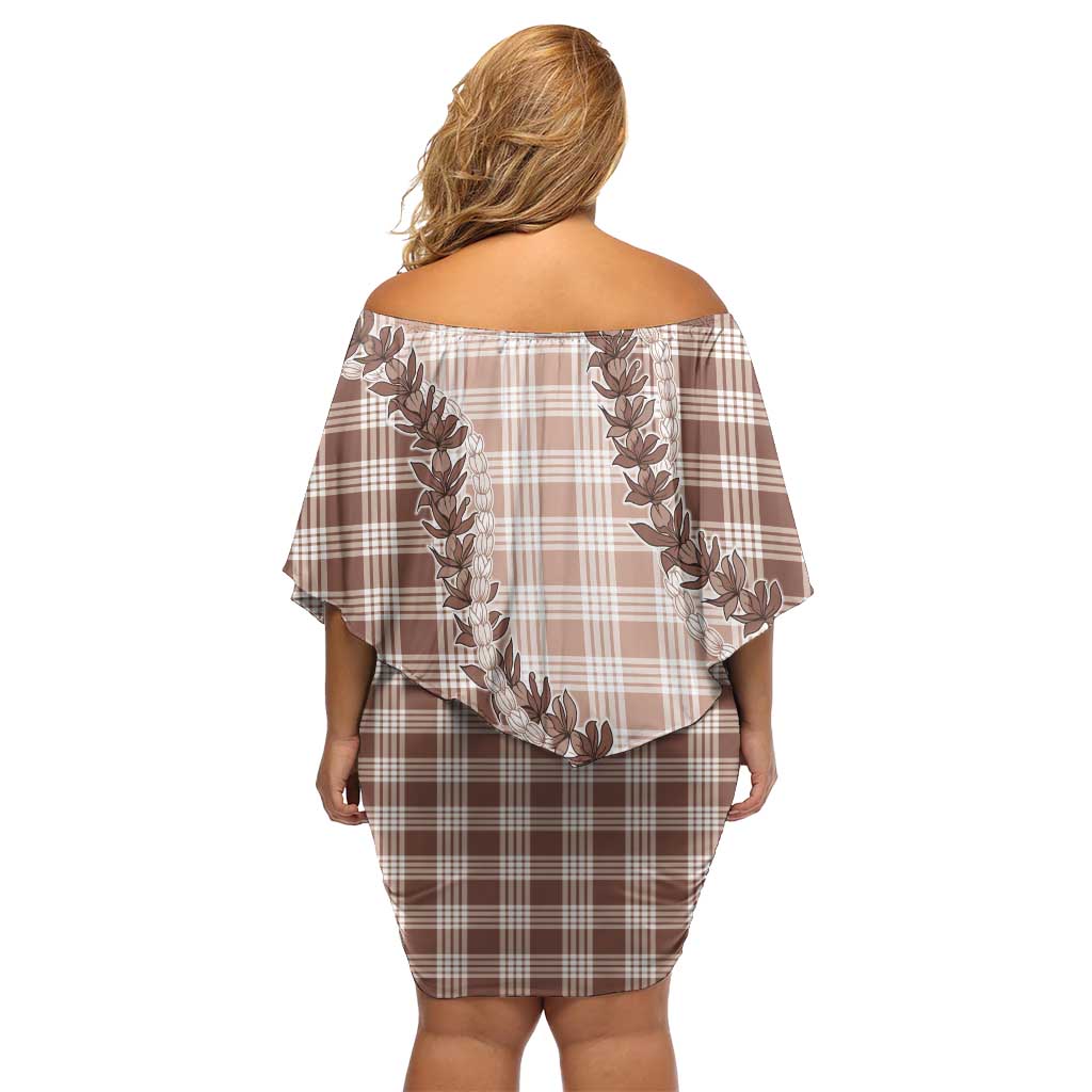 Beige Hawaii Palaka Family Matching Off Shoulder Short Dress and Hawaiian Shirt Hawaiian Pikake Lei LT05 - Polynesian Pride
