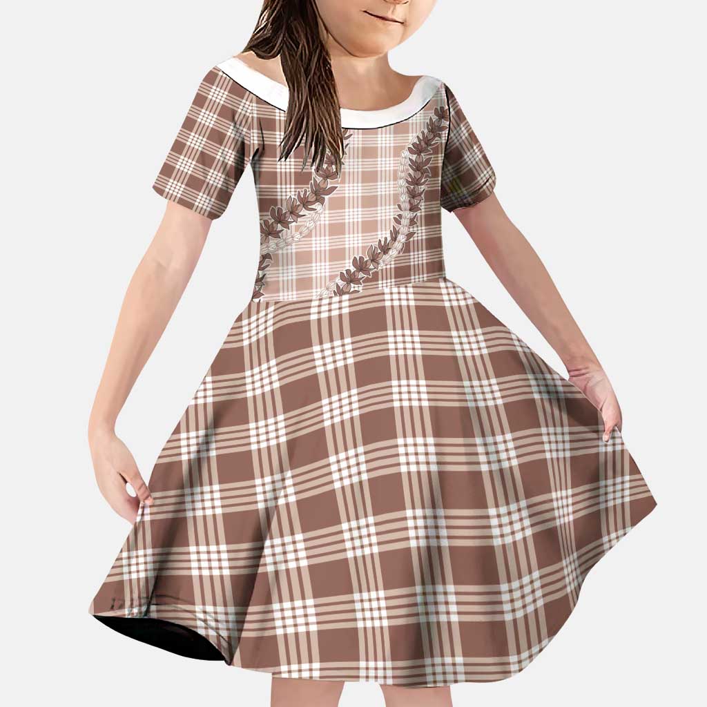 Beige Hawaii Palaka Family Matching Short Sleeve Bodycon Dress and Hawaiian Shirt Hawaiian Pikake Lei LT05 Daughter's Dress Beige - Polynesian Pride