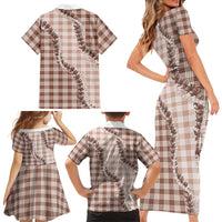 Beige Hawaii Palaka Family Matching Short Sleeve Bodycon Dress and Hawaiian Shirt Hawaiian Pikake Lei LT05 - Polynesian Pride