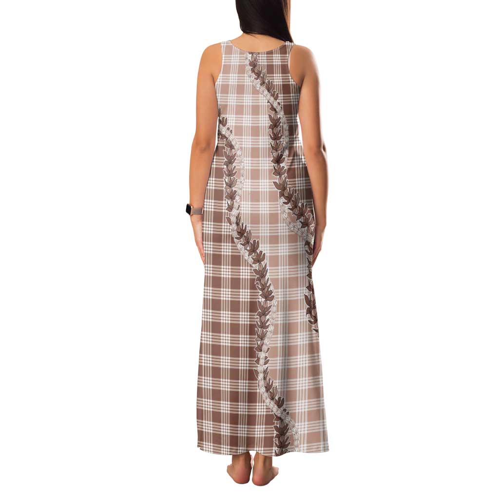 Beige Hawaii Palaka Family Matching Tank Maxi Dress and Hawaiian Shirt Hawaiian Pikake Lei LT05 - Polynesian Pride