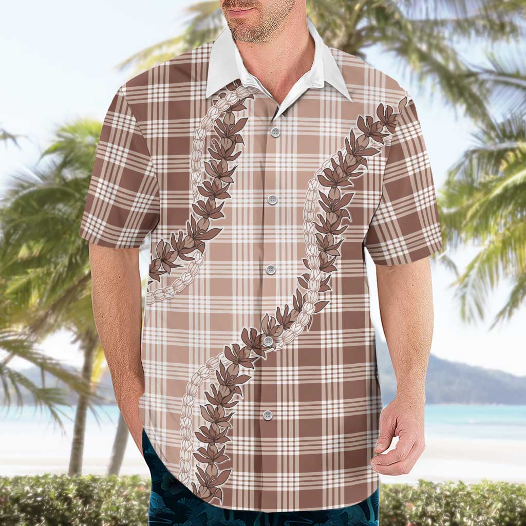 Beige Hawaii Palaka Hawaiian Shirt Hawaiian Pikake Lei