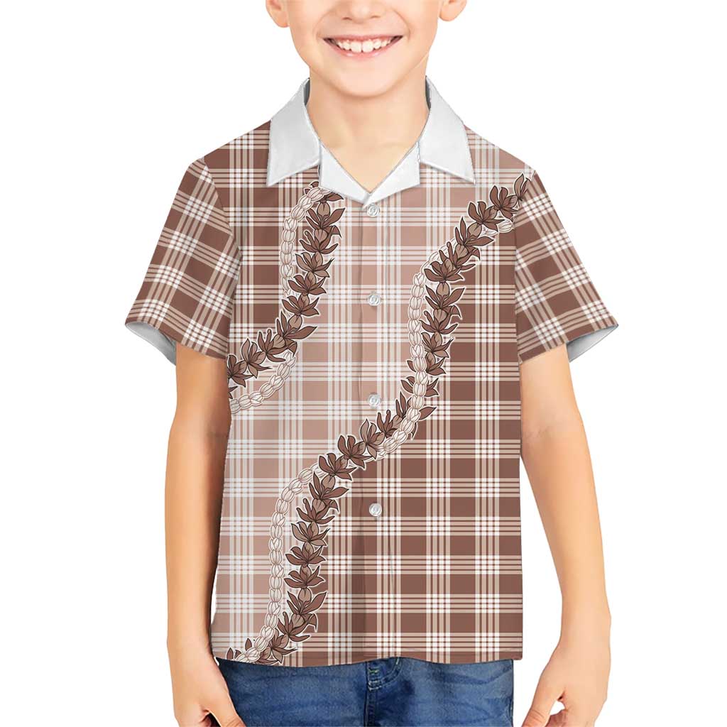 Beige Hawaii Palaka Hawaiian Shirt Hawaiian Pikake Lei