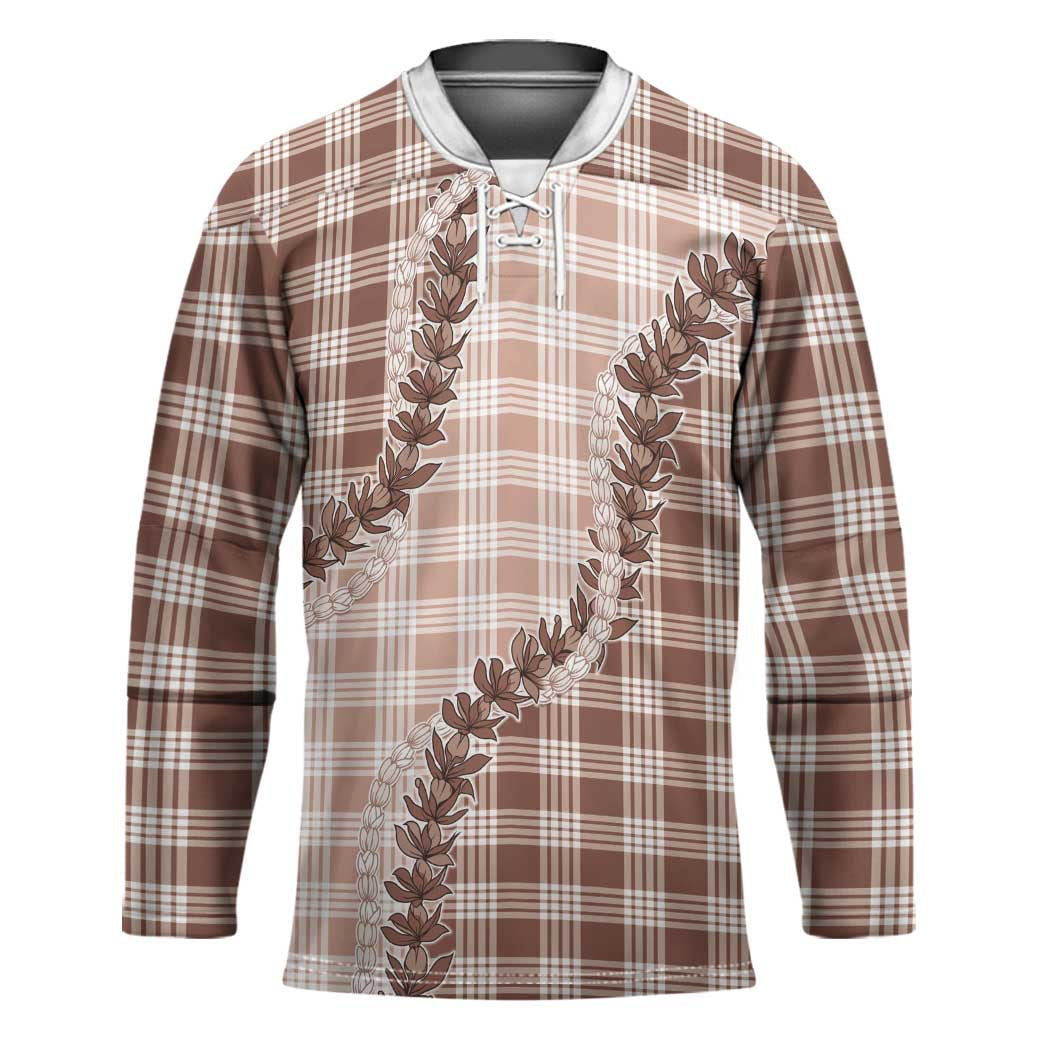Beige Hawaii Palaka Hockey Jersey Hawaiian Pikake Lei