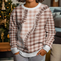 Beige Hawaii Palaka Kid Ugly Christmas Sweater Hawaiian Pikake Lei LT05 - Polynesian Pride