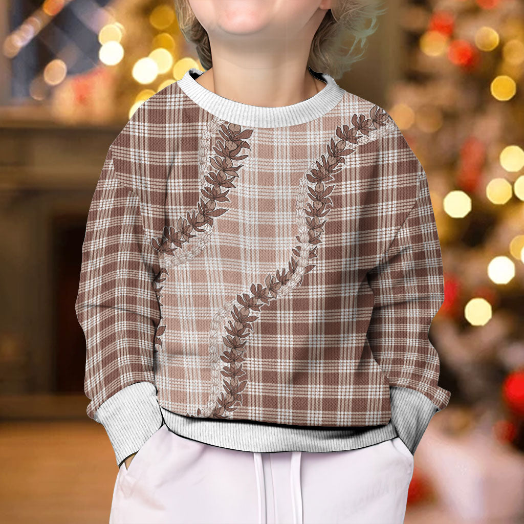Beige Hawaii Palaka Kid Ugly Christmas Sweater Hawaiian Pikake Lei LT05 - Polynesian Pride
