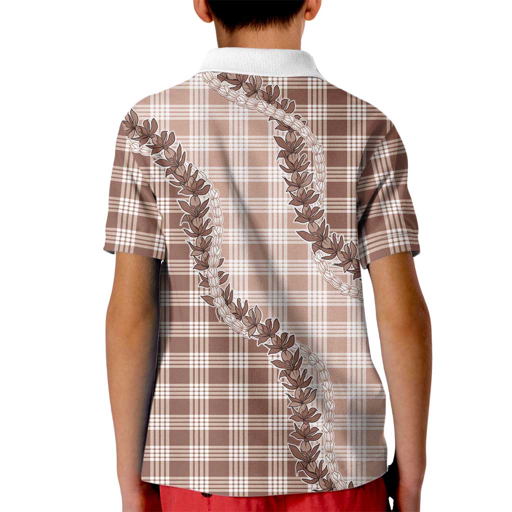 Beige Hawaii Palaka Kid Polo Shirt Hawaiian Pikake Lei
