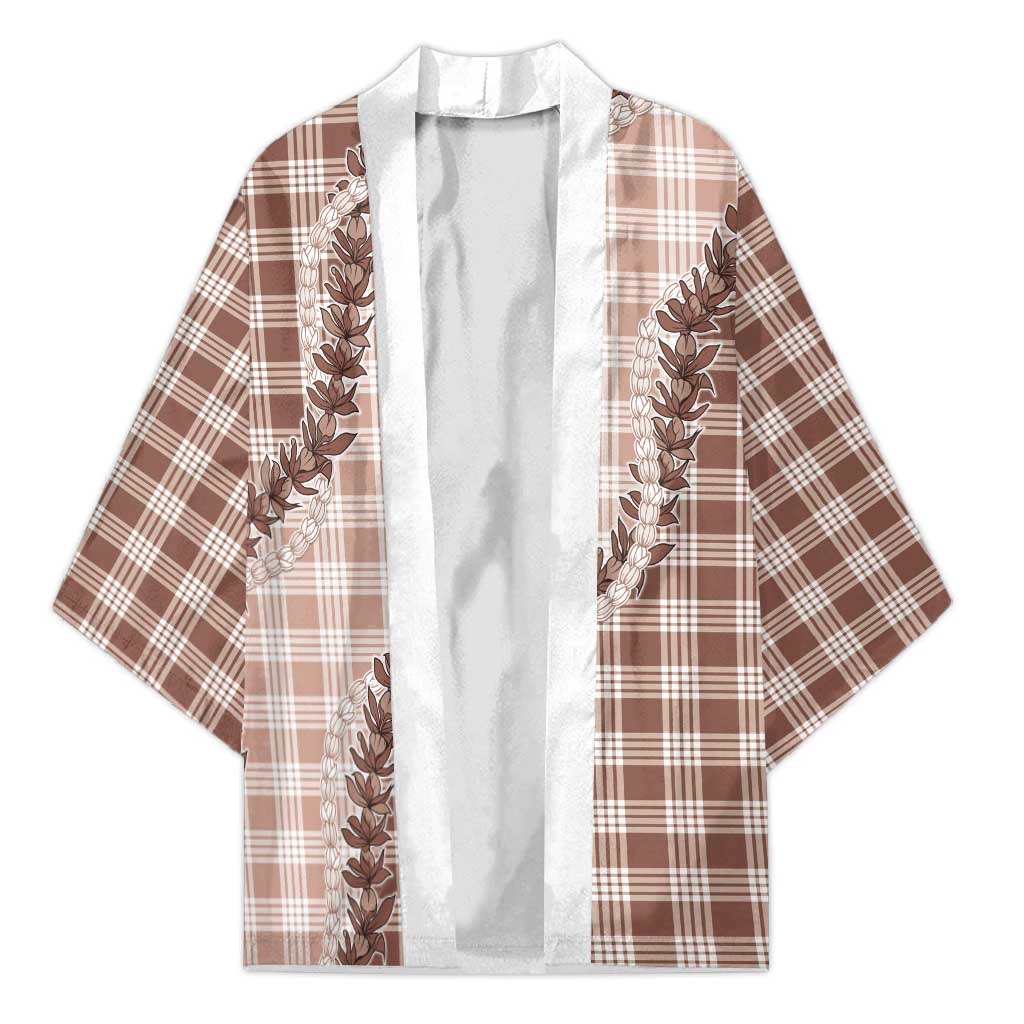 Beige Hawaii Palaka Kimono Hawaiian Pikake Lei