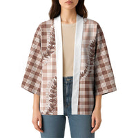 Beige Hawaii Palaka Kimono Hawaiian Pikake Lei