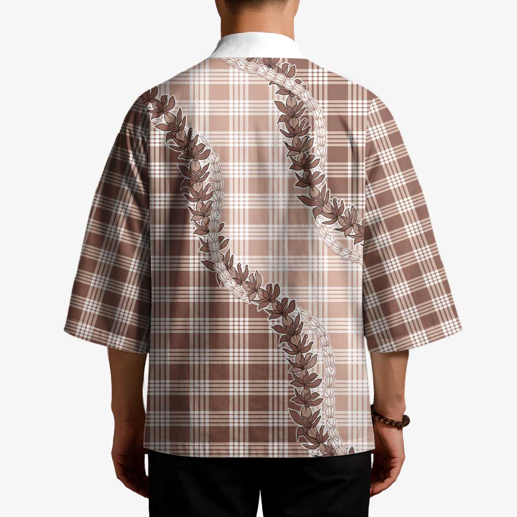 Beige Hawaii Palaka Kimono Hawaiian Pikake Lei