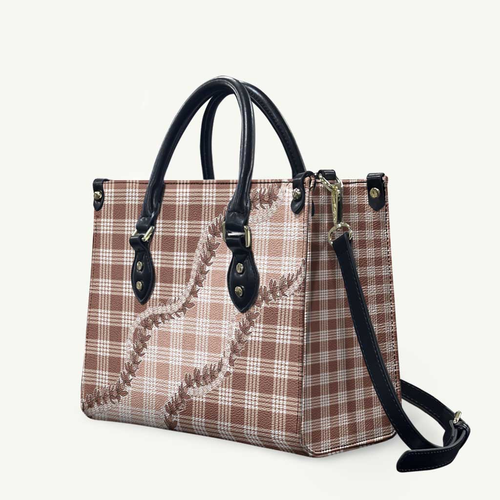 Beige Hawaii Palaka Leather Bag Hawaiian Pikake Lei