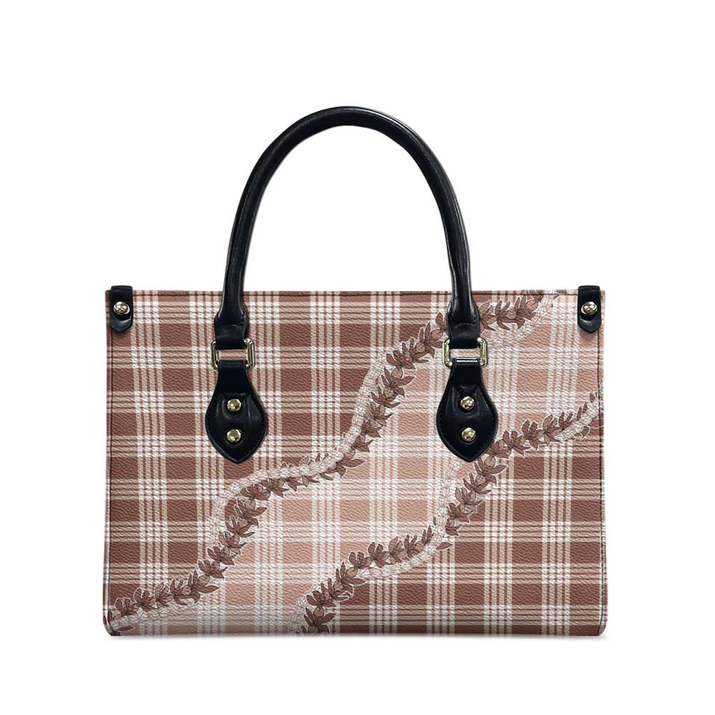 Beige Hawaii Palaka Leather Bag Hawaiian Pikake Lei