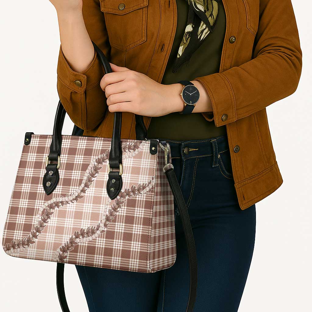Beige Hawaii Palaka Leather Bag Hawaiian Pikake Lei
