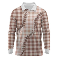 Beige Hawaii Palaka Long Sleeve Polo Shirt Hawaiian Pikake Lei
