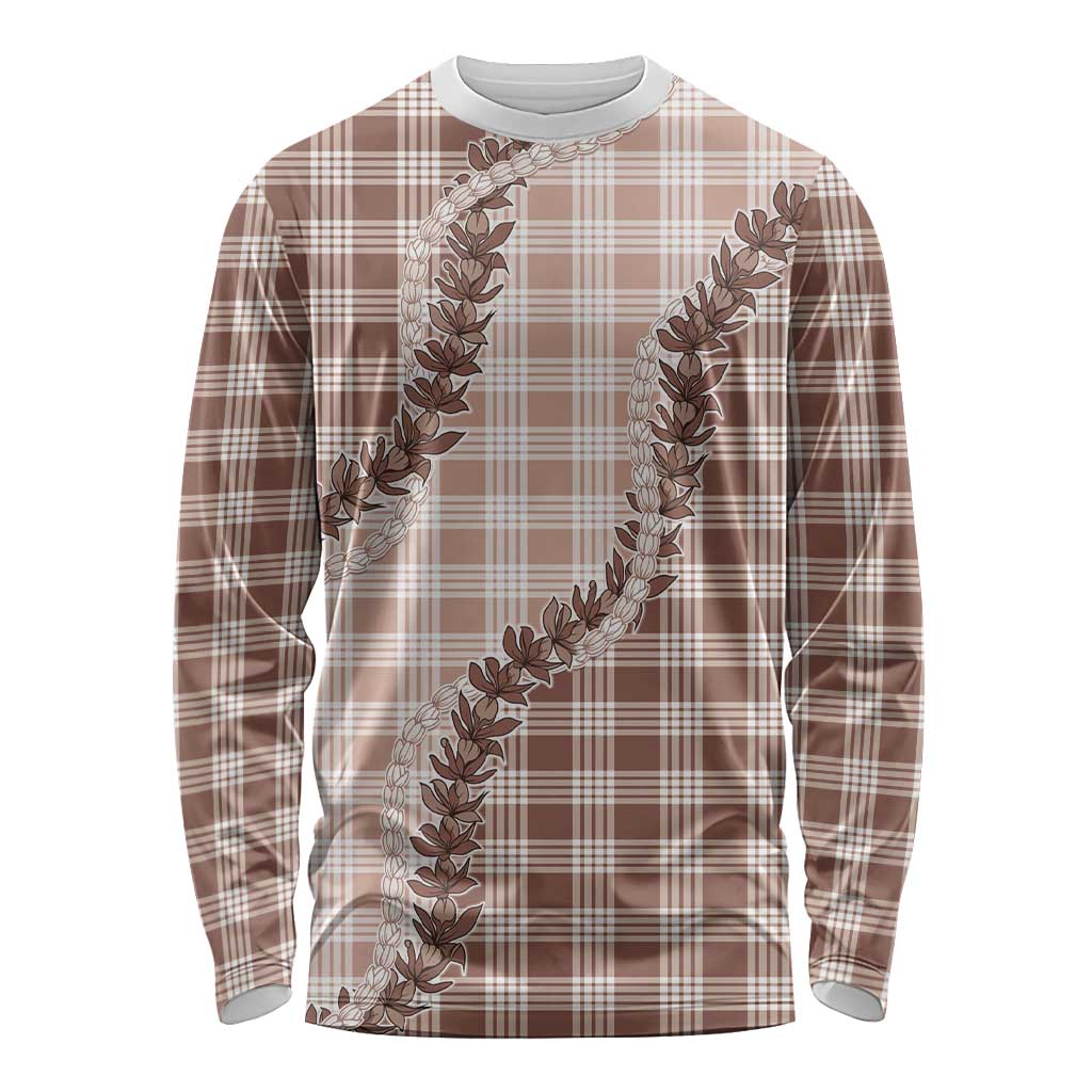 Beige Hawaii Palaka Long Sleeve Shirt Hawaiian Pikake Lei