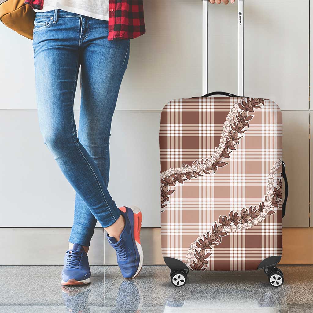 Beige Hawaii Palaka Luggage Cover Hawaiian Pikake Lei
