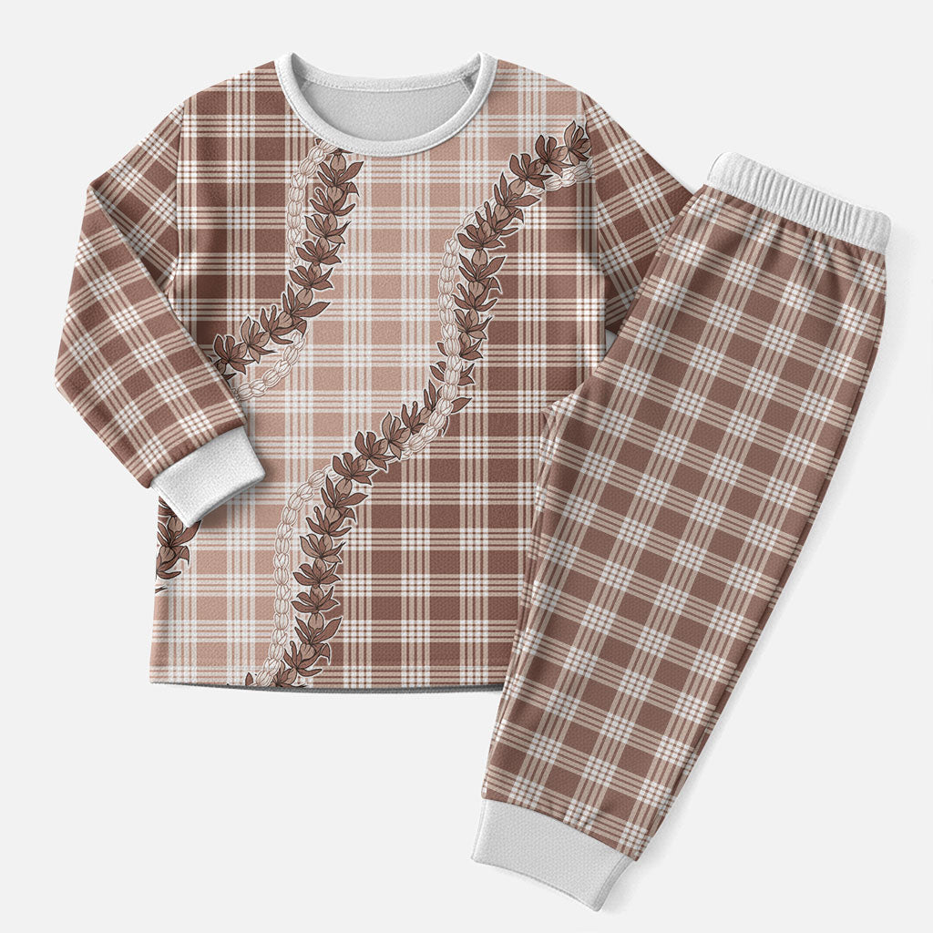 Beige Hawaii Palaka Christmas Pajama Set Hawaiian Pikake Lei LT05 Men Beige - Polynesian Pride
