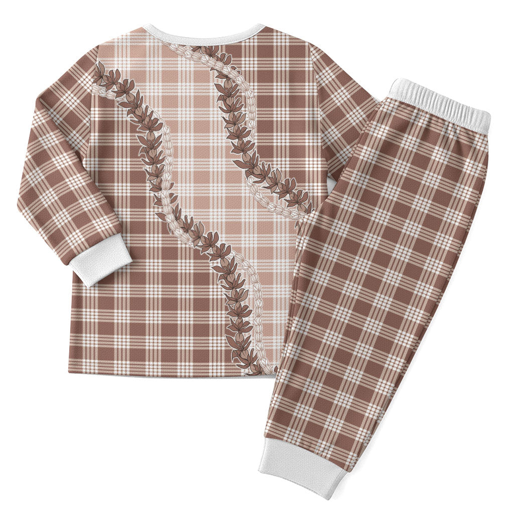 Beige Hawaii Palaka Christmas Pajama Set Hawaiian Pikake Lei LT05 - Polynesian Pride