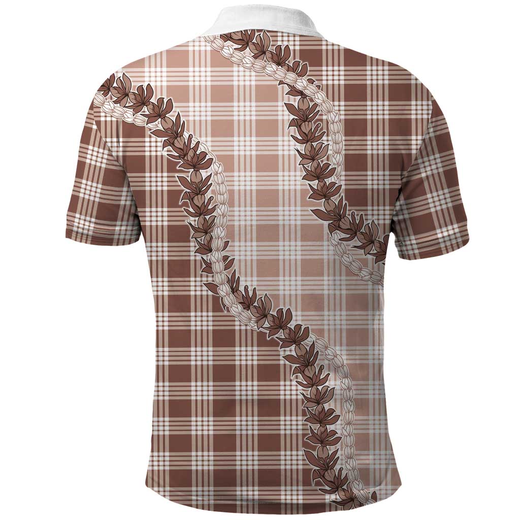 Beige Hawaii Palaka Polo Shirt Hawaiian Pikake Lei