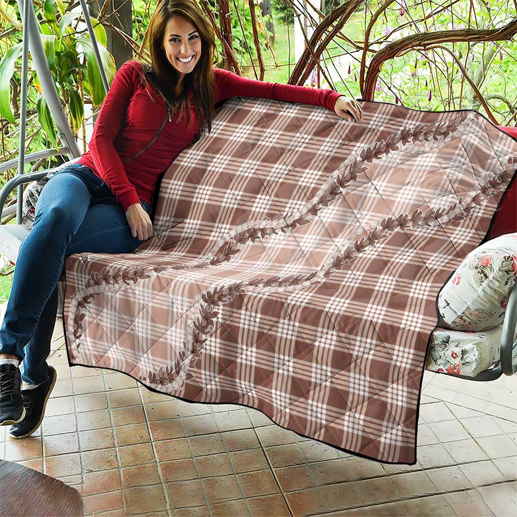 Beige Hawaii Palaka Quilt Hawaiian Pikake Lei