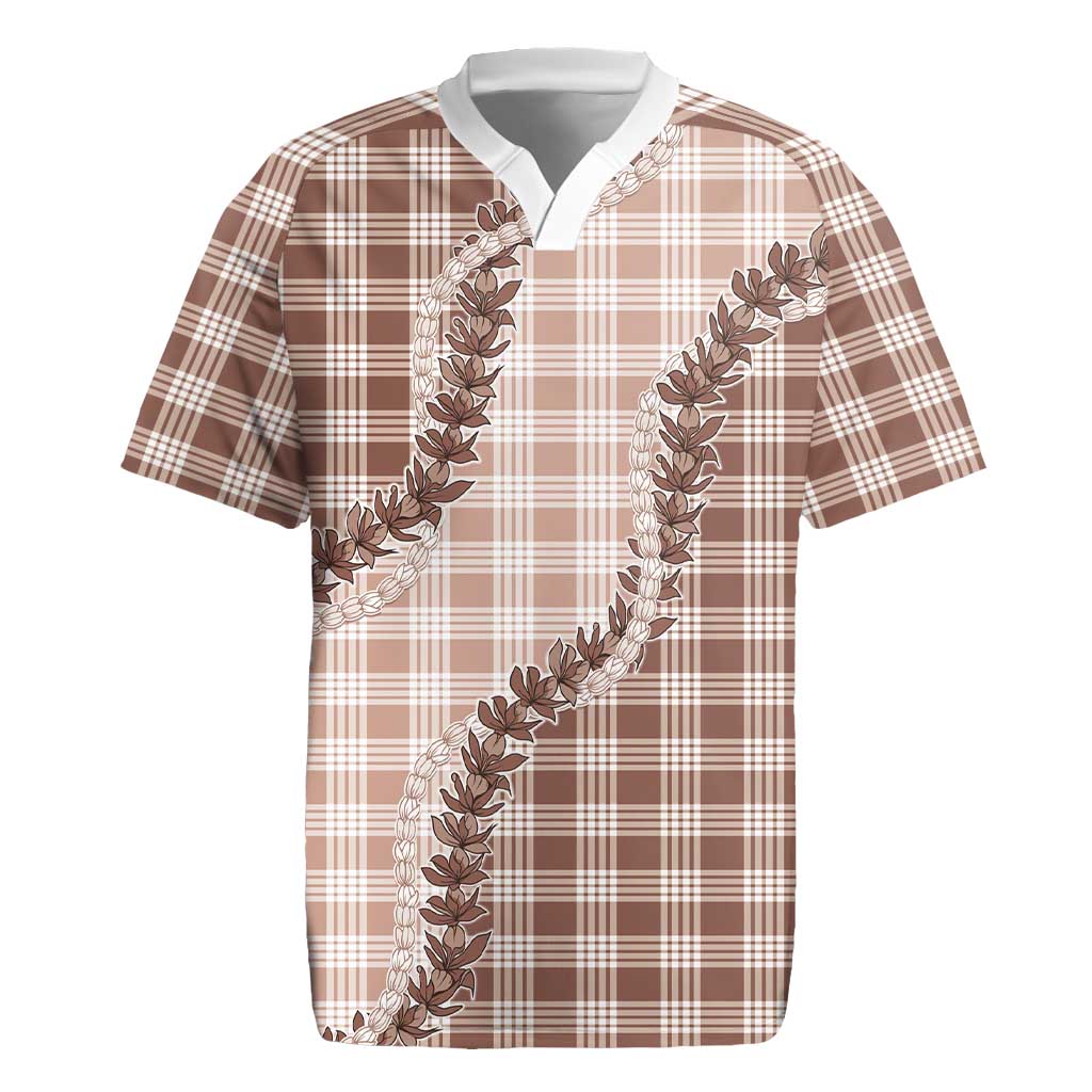 Beige Hawaii Palaka Rugby Jersey Hawaiian Pikake Lei