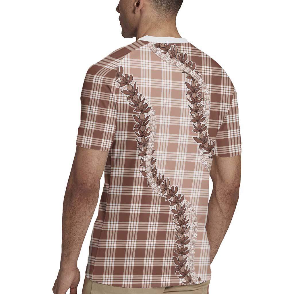 Beige Hawaii Palaka Rugby Jersey Hawaiian Pikake Lei