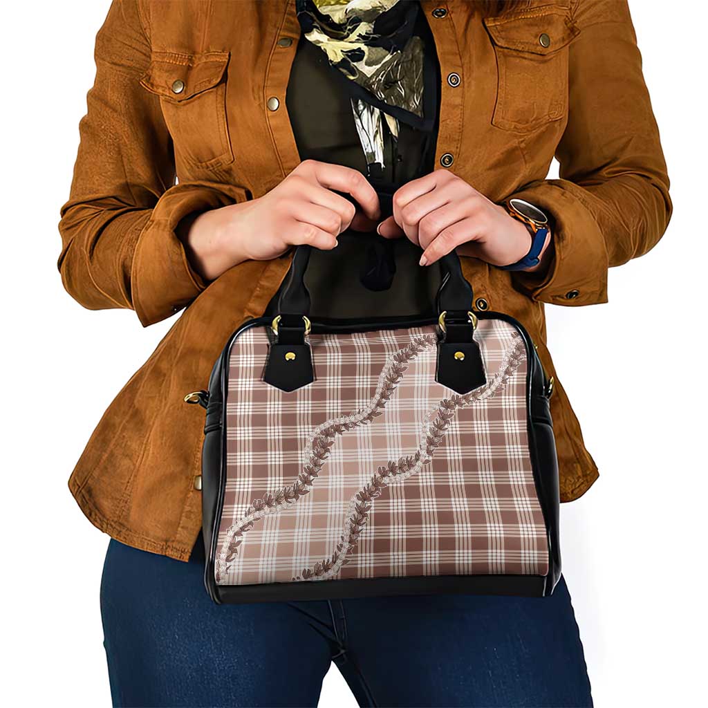 Beige Hawaii Palaka Shoulder Handbag Hawaiian Pikake Lei
