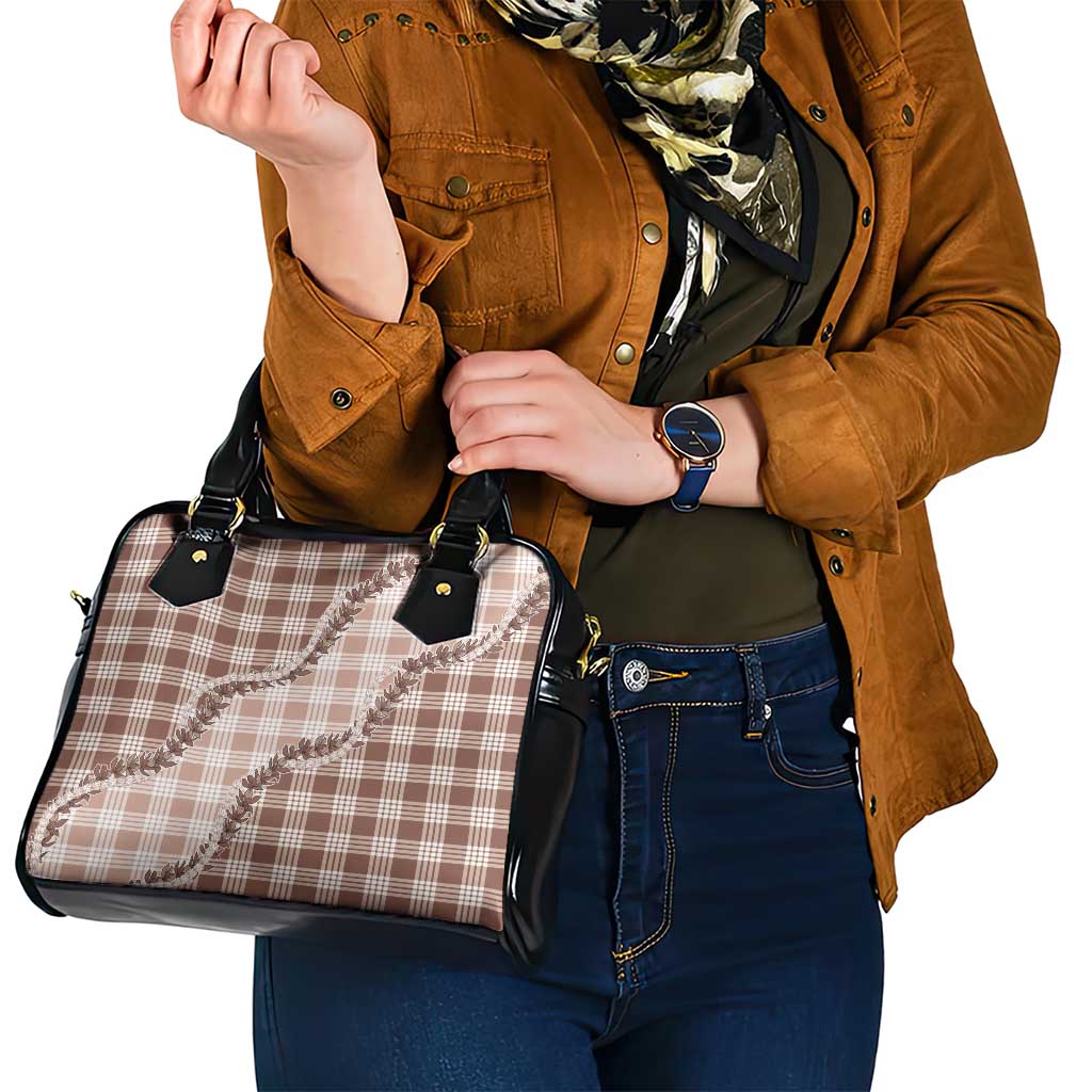 Beige Hawaii Palaka Shoulder Handbag Hawaiian Pikake Lei