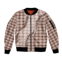 Beige Hawaii Palaka Sleeve Zip Bomber Jacket Hawaiian Pikake Lei