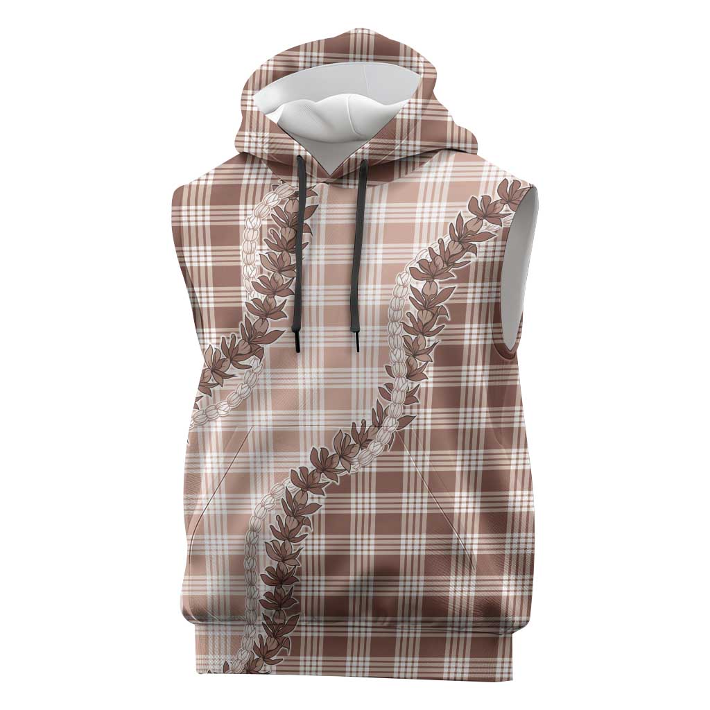 Beige Hawaii Palaka Sleeveless Hoodie Hawaiian Pikake Lei