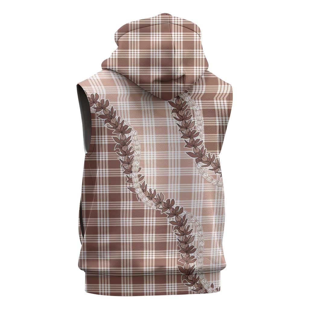 Beige Hawaii Palaka Sleeveless Hoodie Hawaiian Pikake Lei