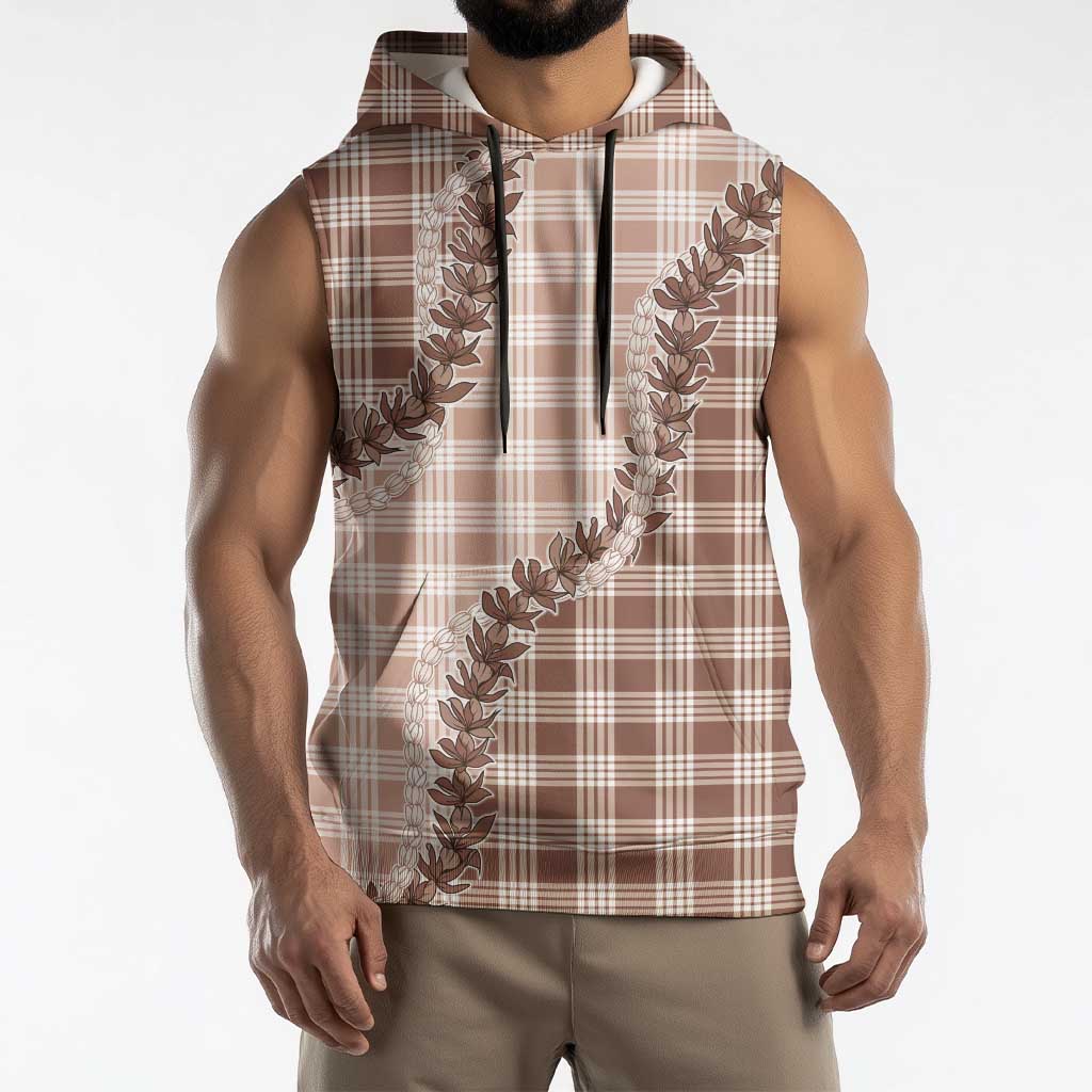 Beige Hawaii Palaka Sleeveless Hoodie Hawaiian Pikake Lei
