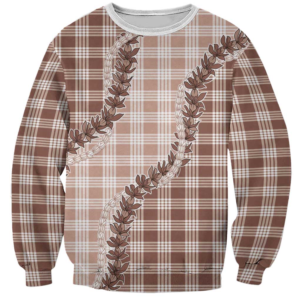 Beige Hawaii Palaka Sweatshirt Hawaiian Pikake Lei