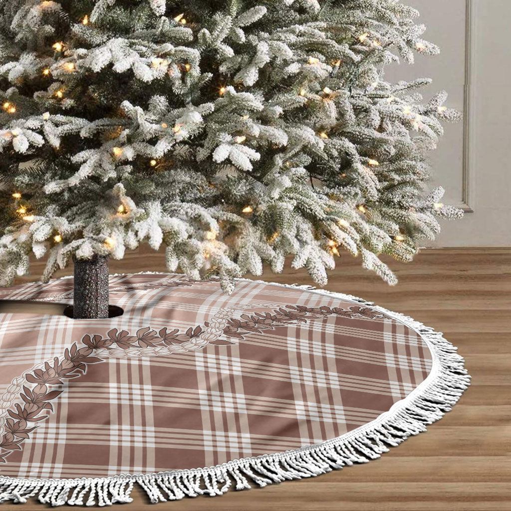 Beige Hawaii Palaka Tree Skirt Hawaiian Pikake Lei LT05 - Polynesian Pride