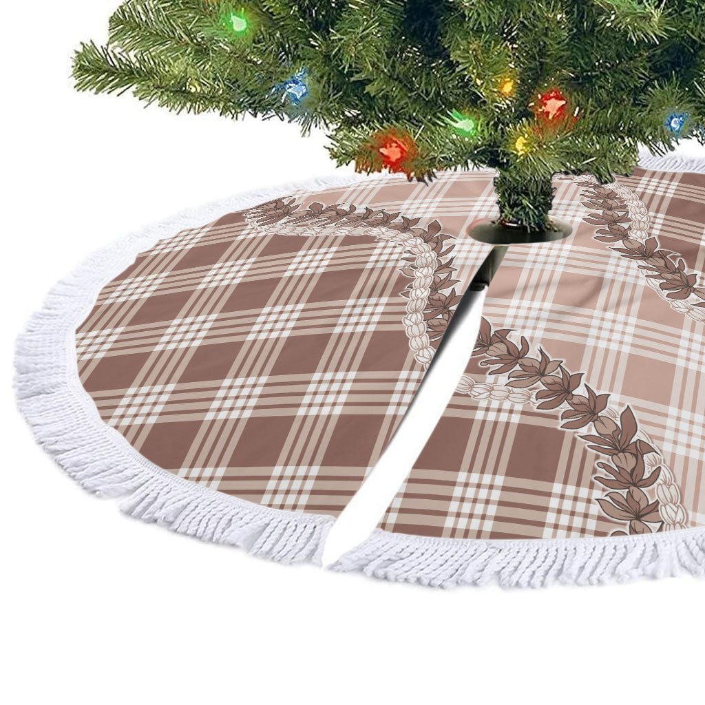 Beige Hawaii Palaka Tree Skirt Hawaiian Pikake Lei LT05 - Polynesian Pride