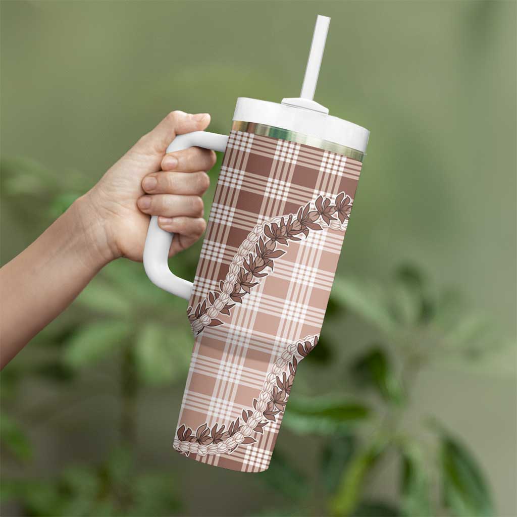 Beige Hawaii Palaka Tumbler With Handle Hawaiian Pikake Lei