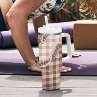 Beige Hawaii Palaka Tumbler With Handle Hawaiian Pikake Lei