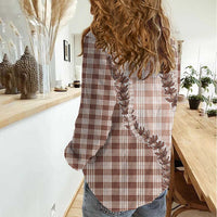 Beige Hawaii Palaka Women Casual Shirt Hawaiian Pikake Lei